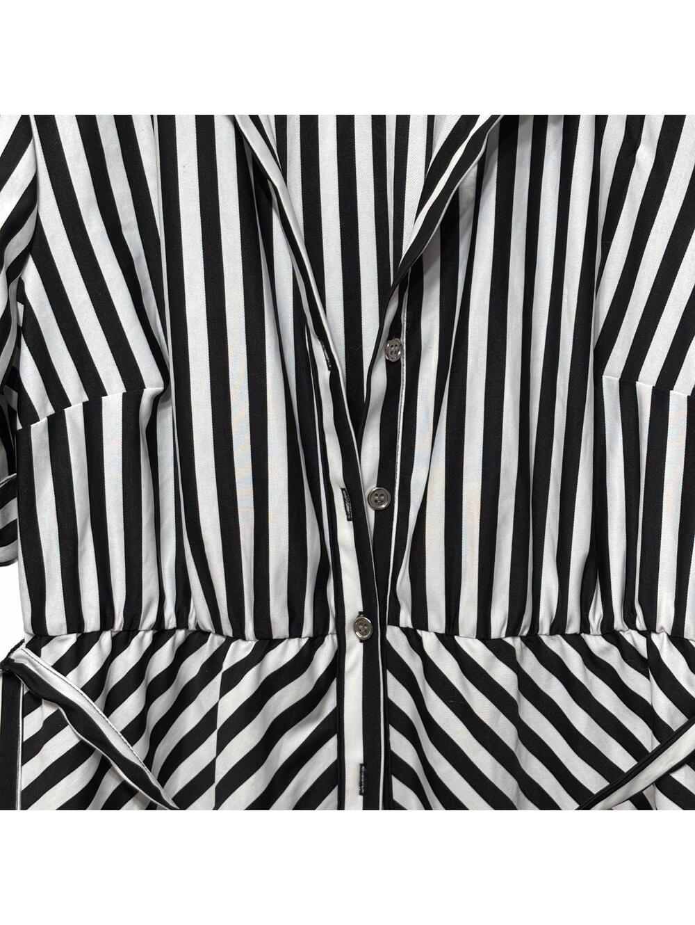 Cato Black White Striped Belted Shirt Dress Short Sleeve Women's Large - Picture 2 of 6